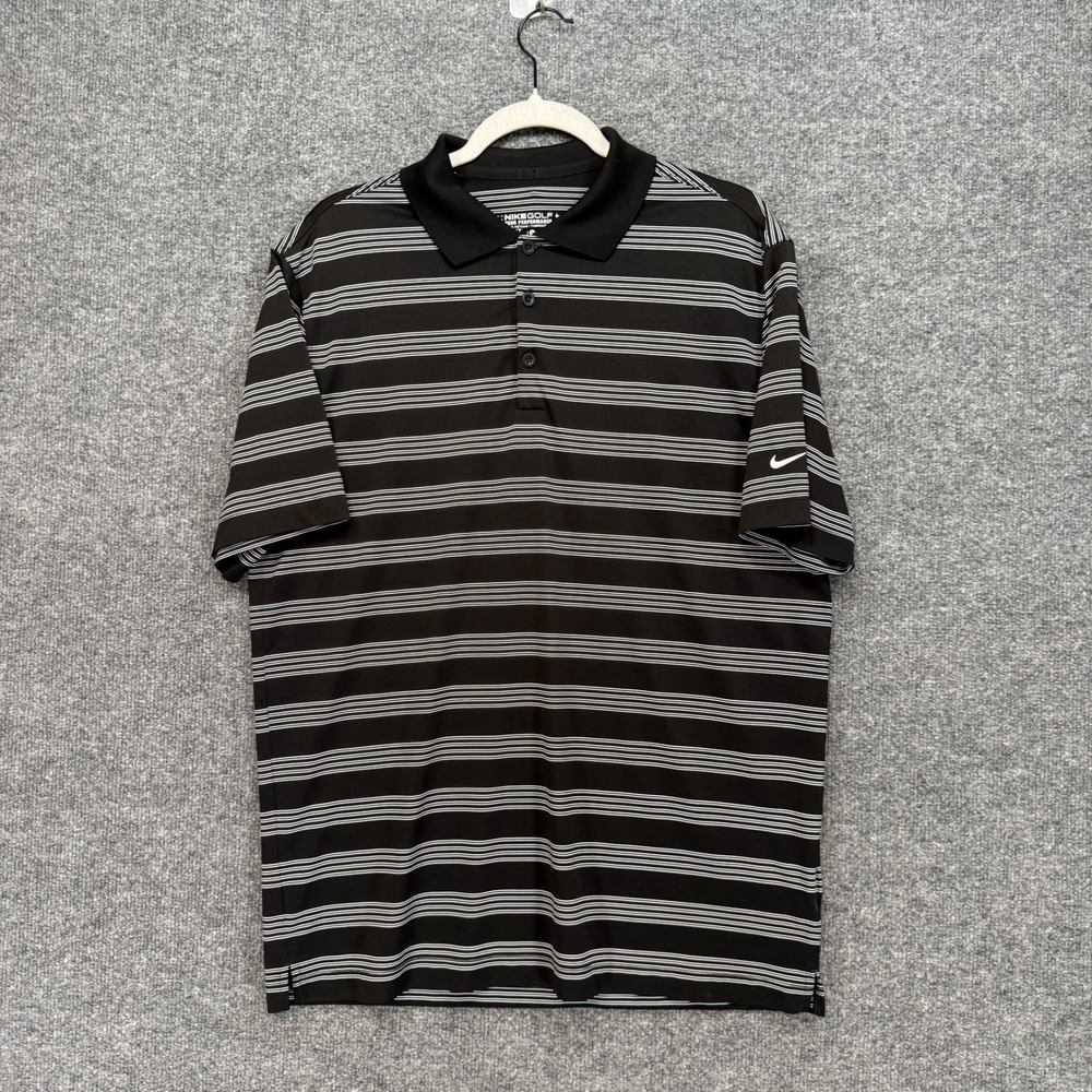 Nike Golf Polo Shirt Mens Medium Black Striped Dri-FIT‎ Tour Performance Stretch